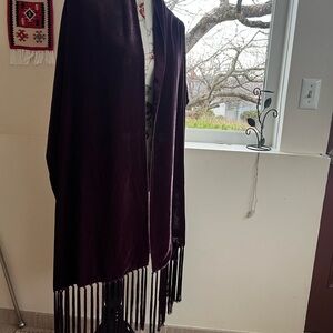 Lord & Taylor Deep Purple Velvet Cape with Fringe